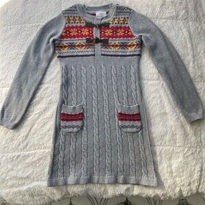 Hanna Andersson Girls Fair Isle Gray and Red Knit Dress Size 120 (6-7)